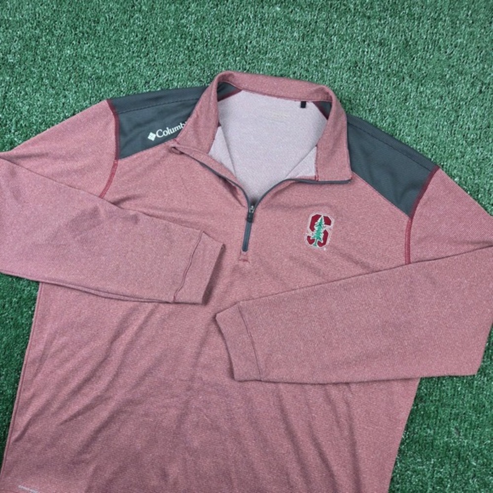 Columbia‎ Stanford Cardinal Men L Red Omni-Wick 1/4 Zip Golf Pullover Sweater